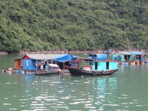 Zwischen den steil aus den Wasser ragenden Kalksteinfelsen leben und wohnen auch Vietnamesen und gehen einer Beschäftigung jenseits des Tourismus nach.