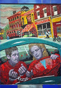 Das Mosaik zum Hitchcock-Film "Saboteur" in der Leytonstone Station. Foto: George Rex, flickr.com, CC BY-SA 2.0