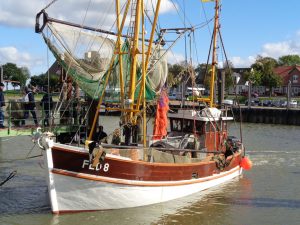 Boarding": Die "FED8" steht im Kutterhafen von Fedderwardersiel bereit zur Abfahrt. - Foto: Dieter Warnick