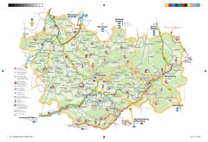 Die Tourismusdestination, die unter der Werbeoffensive „Schmallenberger Sauerland und Ferienregion Eslohe“ firmiert, gehört zum Hochsauerlandkreis und damit zum Südosten Nordrhein-Westfalens. Im Süden wird das Gebiet vom Rothaargebirge abgegrenzt. - Grafik: Schmallenberger Sauerland Tourismus