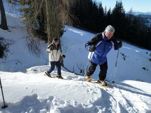 Eine gewisse Grundkondition sollte beim Schneeschuhwandern schon vorhanden sein. – Foto: Obkircher